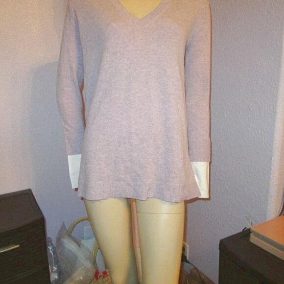 J Crew Wool Blend Sweater Size XS Layered Look V-Neck Lilac Tunic French Cuffs - Picture 3 of 10
